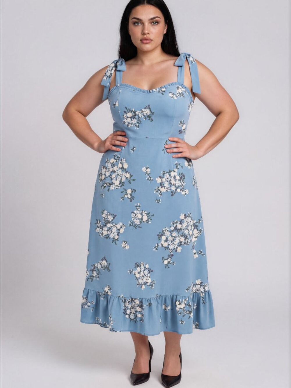 Sugarlips Moxie Floral Baker Tie Strap Midi Dress - Blue Multi